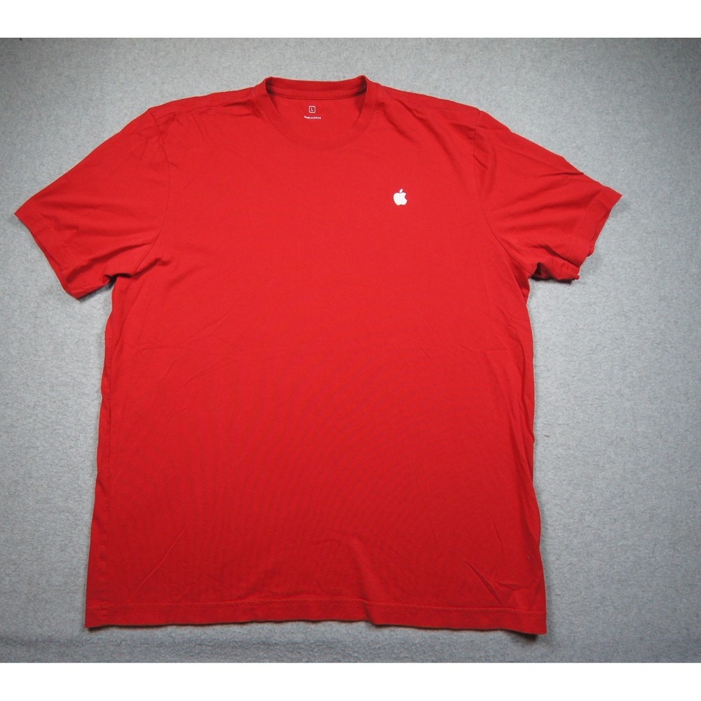 Apple Employee Shirt Mens Large Red Computer Technology Tee Short Sleeve Adult